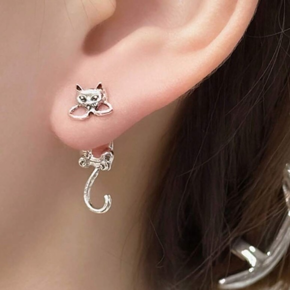 ❤️FREE Cat Kitten Drop Hipster Hippie Art Artsy Modern Classy Chic Drop Earrings - Picture 2 of 3